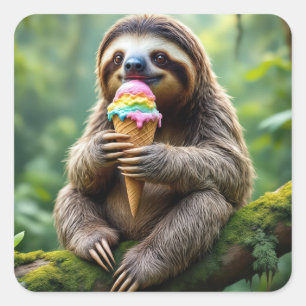Faultier Eis a Rainbow Ice Creme Cone Quadratischer Aufkleber