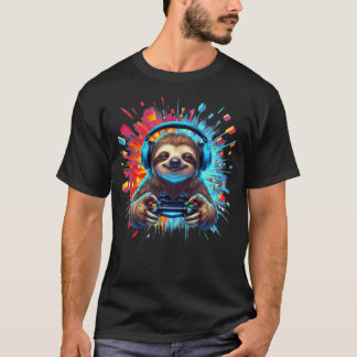 Faultier-Gamer Bunter Videospiel-Fan T-Shirt