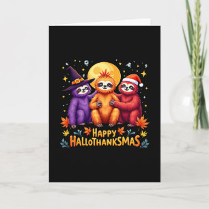 Faultier Glückliches Hallothanksmas Halloween Ernt Karte