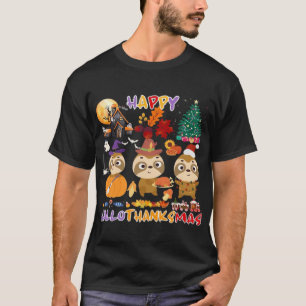 Faultier Glückliches Hallothanksmas Lustiges Hallo T-Shirt