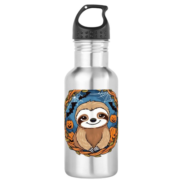 Faultier, Halloween, Oktober, Herbst, Erntedankfes Edelstahlflasche (Vorderseite)