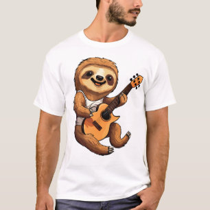 Faultier hält Gitarre mit Weihnachtsmannmütze T-Shirt
