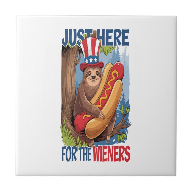 Faultier Hot Dog 4. Juli BBQ Fliese (Vorderseite)
