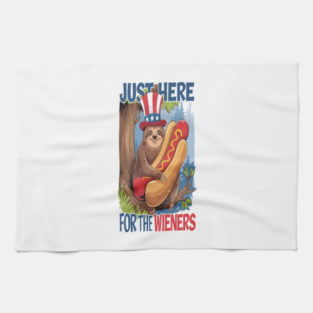 Faultier Hot Dog 4. Juli BBQ Geschirrtuch (Horizontal)