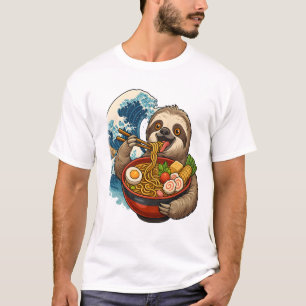 Faultier isst japanisches Ramen T-Shirt