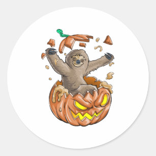 Faultier-Kürbis-Halloween Runder Aufkleber