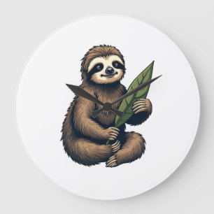 Faultier-Linien-Gravur Klassisches Animal-T-Shirt  Große Wanduhr