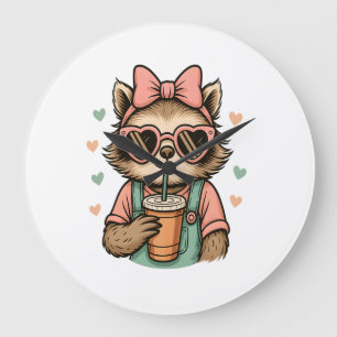 Faultier Mädchen Kaffeeliebhaber Große Wanduhr