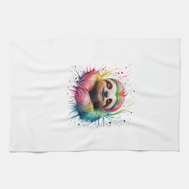 Faultier Männer Frau Buntes Wasserfarben-Faultier  Geschirrtuch (Horizontal)