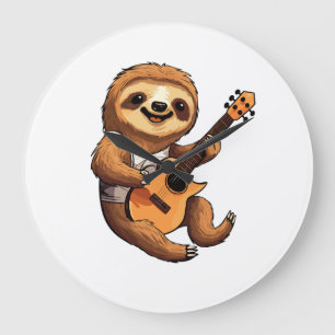 Faultier mit Gitarre und Weihnachtsmannmütze Große Wanduhr