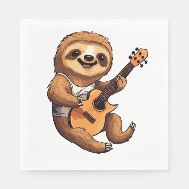 Faultier mit Gitarre und Weihnachtsmannmütze Serviette (Vorderseite)