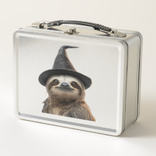 Faultier mit Halloween-Hexenhut, klassisches T-Shi Metall Brotdose