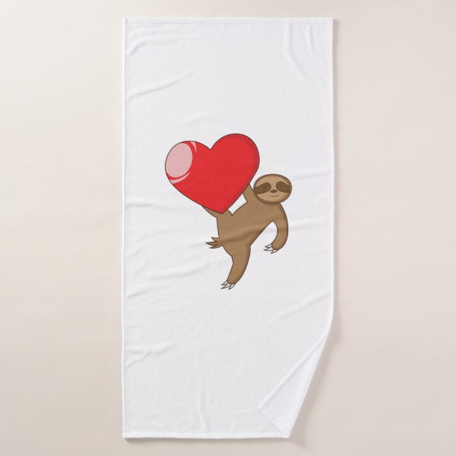 Faultier mit Herz "Ich liebe Faultiere" Badehandtuch (Badehandtuch)