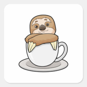 Faultier mit Kaffee-Cup Quadratischer Aufkleber