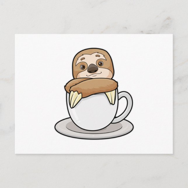 Faultier mit Kaffeetasse Postkarte (Vorderseite)