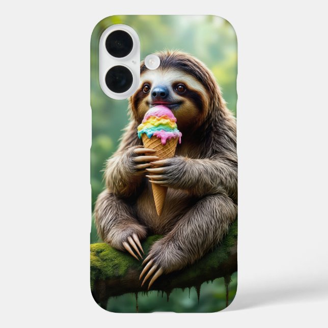 Faultier mit Regenbogeneis iPhone 16 Hülle (Rückseite)