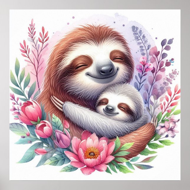 Faultier-Mutter und -Baby Poster (Vorne)