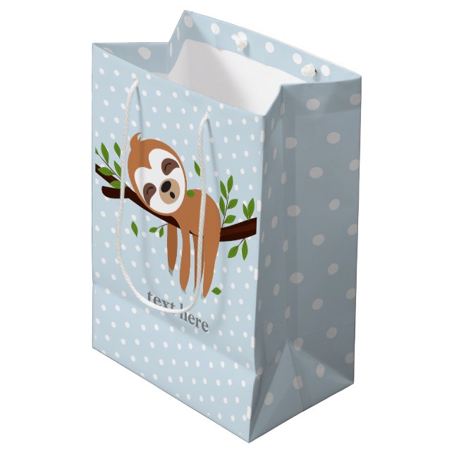 Faultier, niedliches Faultier, Tierdarstellung Mittlere Geschenktüte (Vorderseite Schrägansicht)