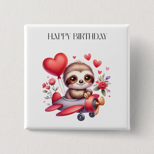 Faultier-Pilot-Geburtstag Button (Vorderseite)