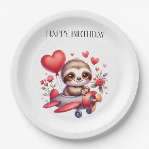 Faultier-Pilot-Geburtstag Pappteller
