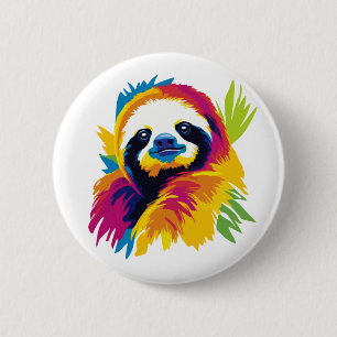 Faultier-Porträt-Illustration Aquarellmalerei Button