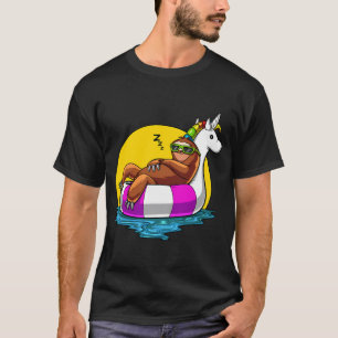Faultier Reitendes Einhorn Schwimmfloat Poolparty T-Shirt