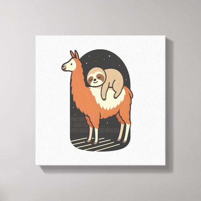 Faultier reitet Lama Leinwanddruck (Vorderseite)