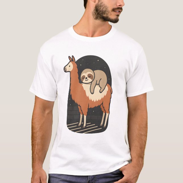 Faultier reitet Lama T-Shirt (Vorderseite)