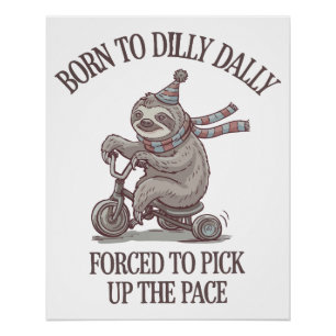 Faultier Retro Fahrrad Cartoon faul Poster
