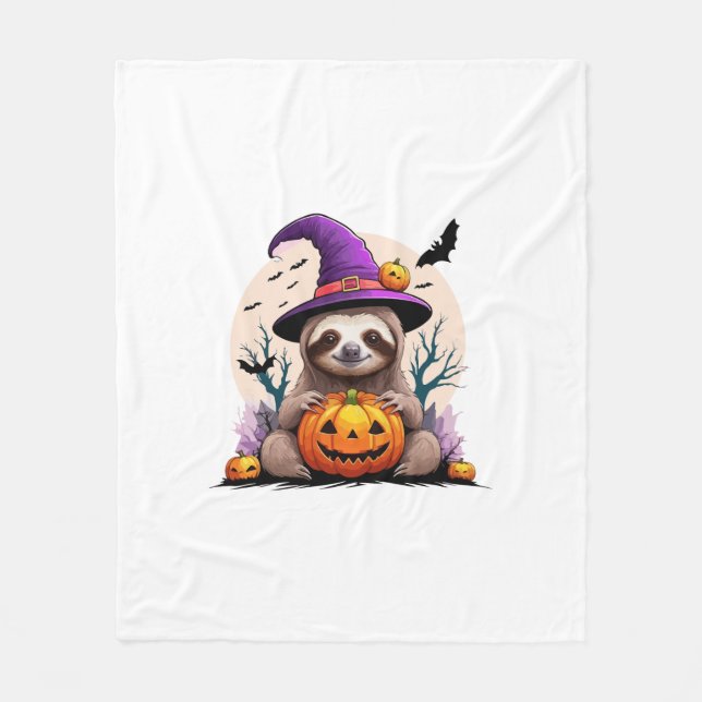 Faultier Rosa Hut Halloween Fleecedecke (Vorderseite)