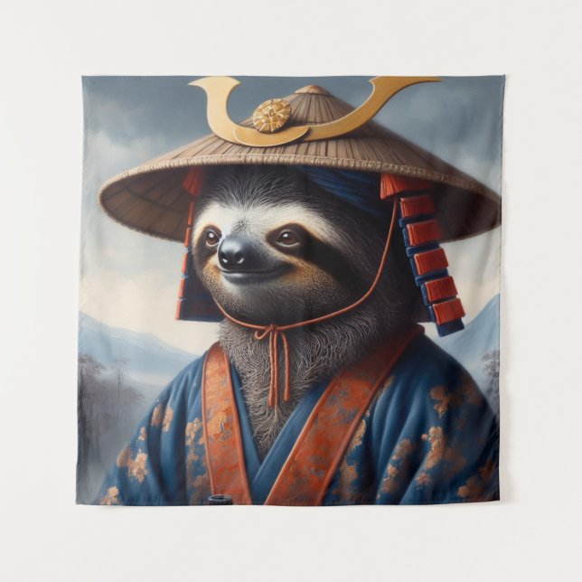 Faultier Samurai Wandteppich (Vorderseite)