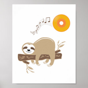 Faultier schläft auf Musik-Vinyl-Schallplatte Sonn Poster