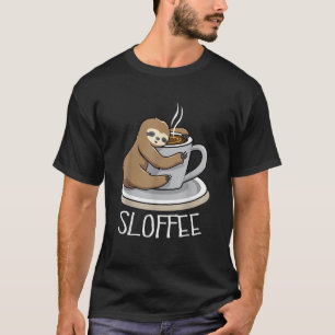Faultier Schläft bei einer Tasse Kaffee Lustiges F T-Shirt