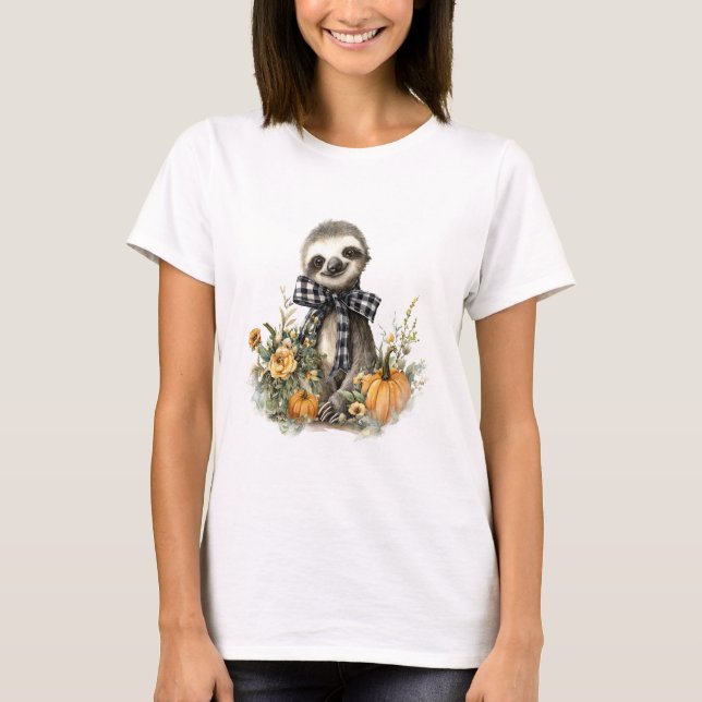 Faultier-Shirt Tiere Herbst Kürbis T-Shirt (Vorderseite)