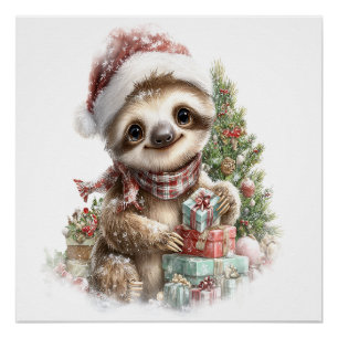Faultier-Shirt Weihnachten Santa-Hut Poster
