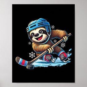 Faultier spielt Eishockey Kinder Jungen Mädchen Lu Poster