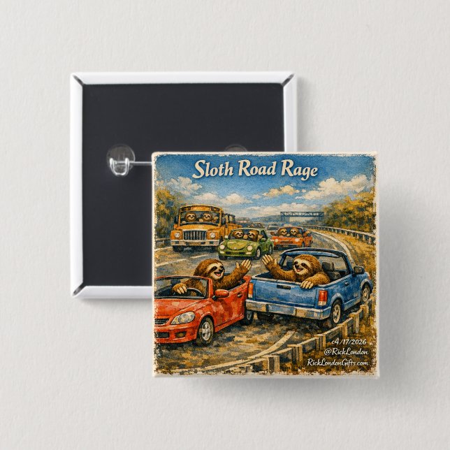 Faultier-Stau-Wut – Rockwell-inspirierte Wasserfar Button (Vorne & Hinten)