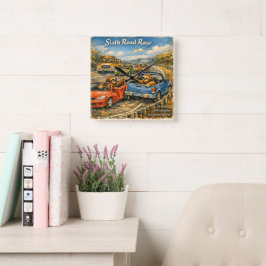 Faultier-Straßen-Wut – Rockwell-inspirierte Wasser Quadratische Wanduhr
