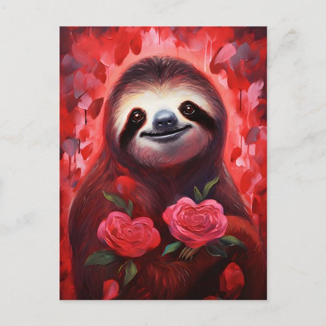Faultier Valentinstag Postkarte (Vorderseite)
