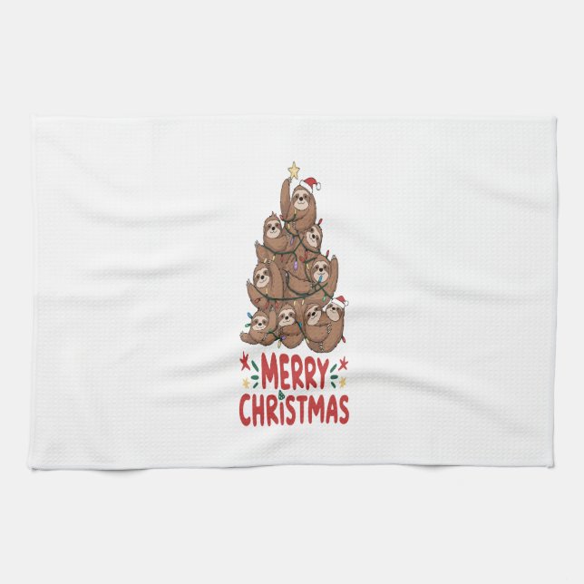 Faultier-Weihnachtsbaum Frohe Feiertage Geschirrtuch (Horizontal)