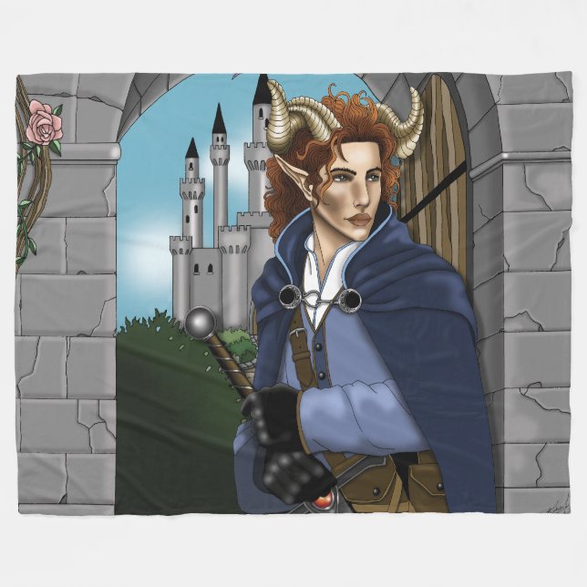 Faun Horned Fae Fantasy  Fleecedecke (Vorderseite (Horizontal))