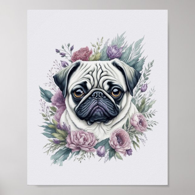 Fauna Mops Wasserfarben Poster (Vorne)