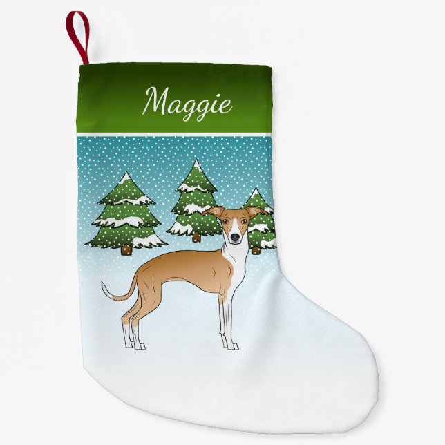 Fauna und Weiß Italienischer Windhund im Winterwal Kleiner Weihnachtsstrumpf (Vorderseite)