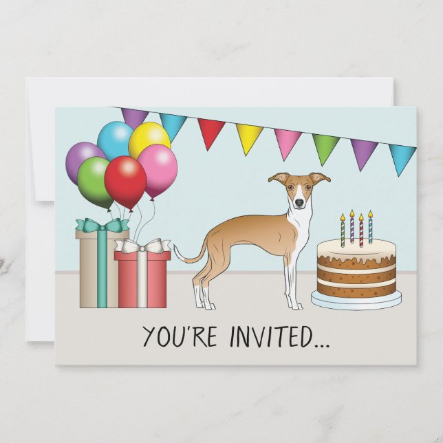 Fauna und White Italian Greyhound farbenfrohe Gebu Einladung (Vorderseite)