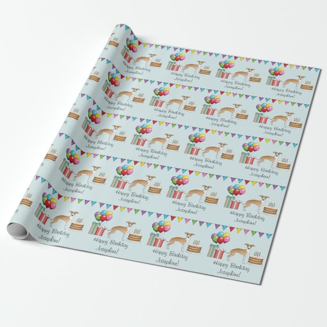 Fauna und White Italian Greyhound farbenfrohe Gebu Geschenkpapier (Ungerollt)