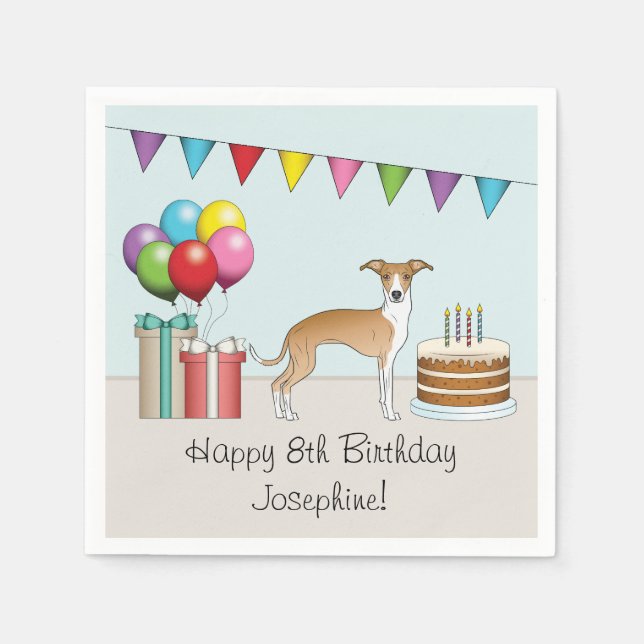 Fauna und White Italian Greyhound farbenfrohe Gebu Serviette (Vorderseite)