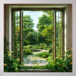 Fausse fenêtre décoration murale paysage vert luxu