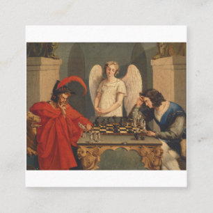 Faust und Mephistophelen Schach spielen Quadratische Visitenkarte