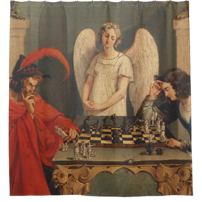Faust und Mephistophelen Schachspielen Duschvorhang (Vorderseite)