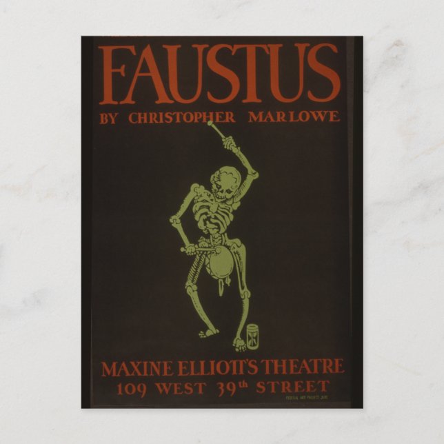 Faustus Poster Vintag Retro Skelett Postkarte (Vorderseite)